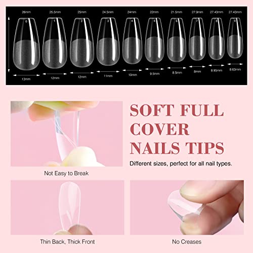 SAVILAND Gel Nail Kit - Nail Glue Gels With 36W Curing Lamp, 4-in-1 Glue Gel 15ml, 500PCS Soft Full Cover Medium Coffin Tips, LED Light Design Kit for Extension