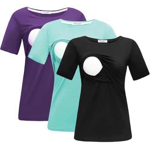 Image of Bearsland Women's 3 Packs Maternity Nursing Tops Short Sleeve Breastfeeding Shirts