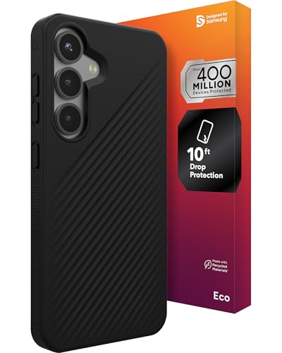 ZAGG Luxe   Funda para Samsung Galaxy S25, protección contra caídas de 10 pies, ecológica, compatible con carga inalámbrica, diseño delgado y ligero, patrón ondulado para un agarre seguro, color negro
