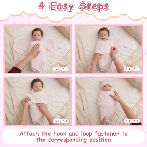 Image of Ramede 6-Pack Preemie Baby Swaddle Blankets with Hats, Breathable 100% Cotton Baby Swaddles, Suitable for Preemie Babies and Newborns, Soft Cotton, Adjustable(Wheat,Soft Pink)