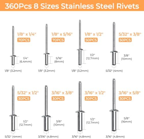 INCLY 720PCS Stainless Steel Pop Rivets - 1