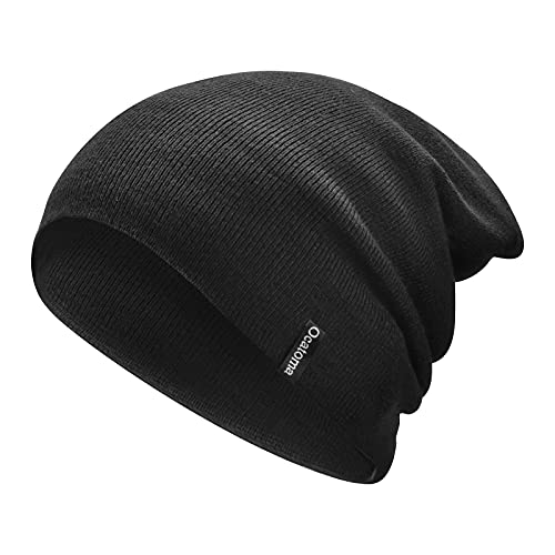 Ocatoma Beanie For Men Women Acrylic Knit Cuffed Slouchy Men's Daily Warm Hat Unisex Gifts For Men Women Boyfriend Him Her Black #TOP6