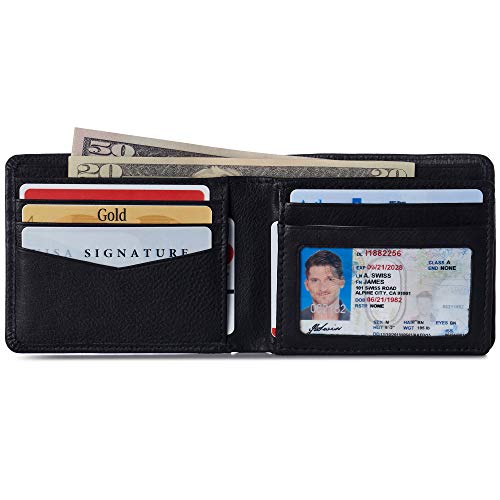 Alpine Swiss Wallet for Men Nolan Commuter Bifold Dual ID Windows for License Work Badge RFID Protection Divided Bill Section Gift Boxed Black2