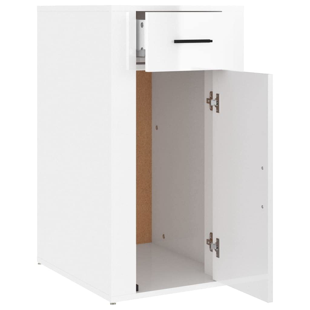 Armario de oficina blanco brillante 40 x 49 x 75 cm de material de madera con puerta y cajón para salón y estudio, pasillo, cocina, baño, espacio de almacenamiento versátil para orden y