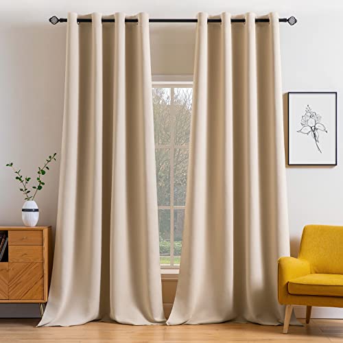 MIULEE Blackout Curtains 94 Inches Long for Bedroom Living Room Thermal Insulated Room Darkening Grommet Top Solid Light Blocking Drapery Set of 2 Window Panels Beige