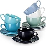 Kaffeeservice porzellan, LOVECASA SWEET 12-teilige Kaffeetassen mit Untertassen, Cappuccino Tassen für 6 Personen, 230 ml, Bunte Farbe