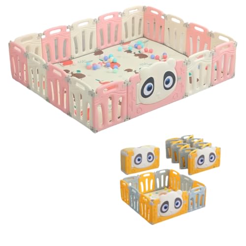 hybmszj ベビーサークル 折りたたみ おもちゃパネル 大きめ 赤ちゃん サークル ドア付き ベビーゲート 高さ48cm コンパクト ベビーフェンス ハイタイプ プラスチック 出産祝い ペット用 プレゼント 160×160cm 14枚セット (ピンクと