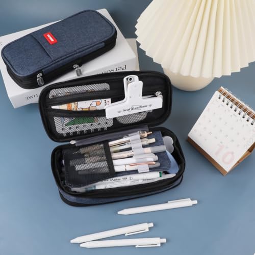 Image of iSuperb Foldable Pencil Case Zipper Big Capacity Aesthetic Canvas Pencil Pouch Compartments Stationery Organizers Pen Bag for Kids Girls Boys Teen Child Student School Supplies Makeup Bags