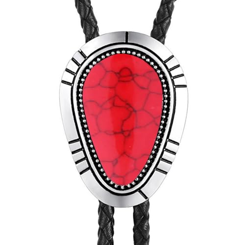Image of HUABOLA CALYN Bolo Tie for Men Women, Native American Rodeo Cowboy Turquoise /Scorpion /Tiger Eye /Black Agate Leather Necktie
