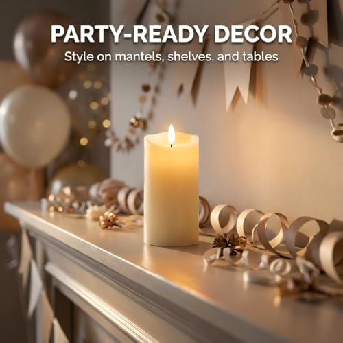 Image of 3 x 6 Inch Flameless Candles with Remote Set of 6 for Wedding Decor | 3 Inch Diameter, 6 Inch Height, Ivory Real Wax, Warm Flicker, Remote Timer, 2 AA Each