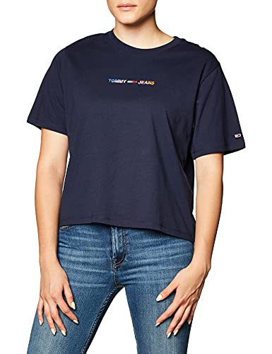 Tommy Jeans Tjw Bxy Crop Multi Linear tee Camiseta, Twilight Navy, L para Mujer