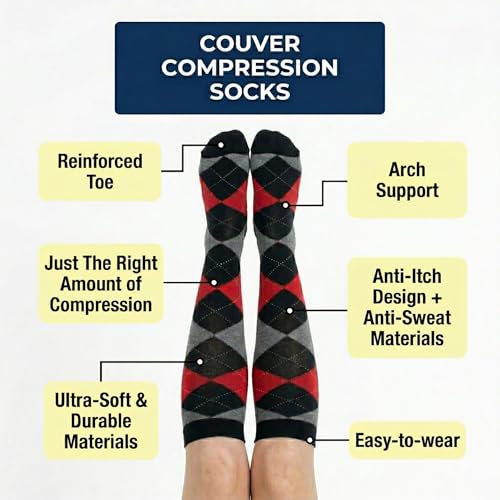 Image of Couver Women's Argyle Knee High Socks - Soft Acrylic Over the Calf Tube Style Socks for Casual Athletic - One Size