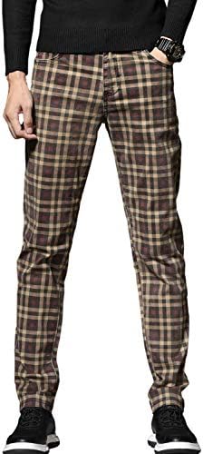 HENGAO Men's Straight Fit Plaid Chino Pants