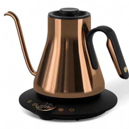 Cocinare Gooseneck Electric Kettle 1F Precise Temperature Control 1500W Fast Heating Pour Over Coffee & Tea Kettle with Brew Timer & Keep Warm Stainless Steel 0.9L (Bright Bronze)