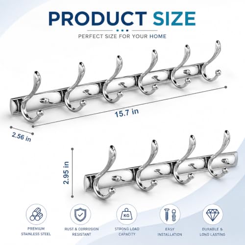 Image of Excellent Stainless Steel Bathroom Cloth Hanger, Silver, 40 Cms, Pack of 3
