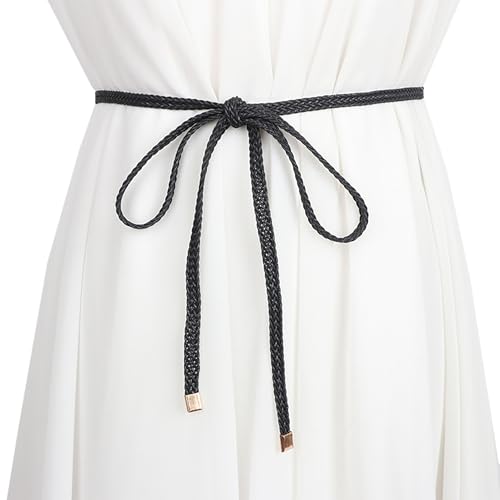 NIDMIDO Women Fashion Thin PU Leather Braid Skinny Belt, Woven Waist Belt Decorative Dress Belt for Girls Outfit