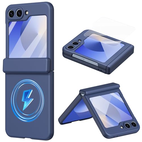 Coque Samsung Z Flip6 magnétique en silicone bleu avec protège-charnière