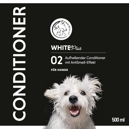 Annimally White Plus Conditioner - Natürliche FellspüLung mit Sheabutter für strahlend weißes Fell, ph-neutrale, feuchtigkeitsspendende Pflege für weißes Fell ohne Bleichmittel & Parfüm - 500 ml