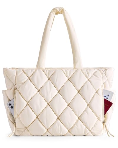Image of BAGSMART Tote Bag for Women, Quilted Puffer Tote Bag with Compartments, Shoulder Handbag Work Bag with Zipper for Travel