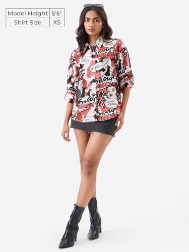 Image of The Souled Store Official Snow White Women and Girls Ballon Sleeve Collared Neck Button Front Multicolor All Over Print Regular Fit Polyester Satin Shirts