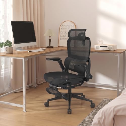 Image of SIHOO B300 PRO Ergonomic Office Chair with Footrest, Adjustable Mesh Desk Chair with 4-Directional Lumbar & Height-Adjustable Backrest, 6D Armrests, Swivel Computer Chair for Long Hours, Black