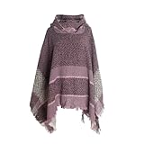 Womens Cable Knit Poncho Sweater Cape Boho Hooded Pullover Capelet Soft Casual Shawl Wraps Knitted Shawl with Fringed Purple