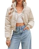 URMOSS Women's Cropped Puffer Jacket Long Sleeve Puffy Coat Winter Quilted Lightweight Jacket with Pockets Apricot S
