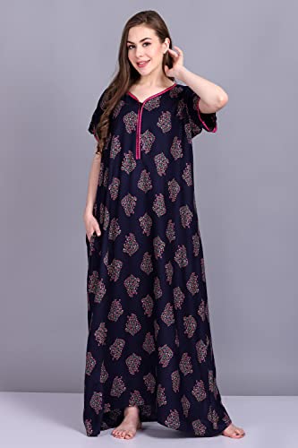 Image of Women's Alpine Botanical Leaves Print Maxi Nightgown with Pocket