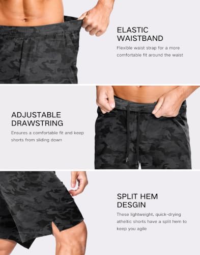 Image of GGJ Men's Lightweight Athletic Shorts with 2 Zipper Pockets 7 inch /9 inch /5 inch Gym Workout Running Quick Dry Tennis Shorts for Men