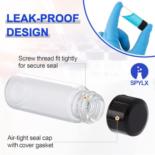 Image of Clear Borosilicate Glass Vials, Culture Tubes with Screw Caps and Plastic Droppers, Small Liquid Sample Vial, Test Tubes, Leak-Proof Vial (100, 10ml)