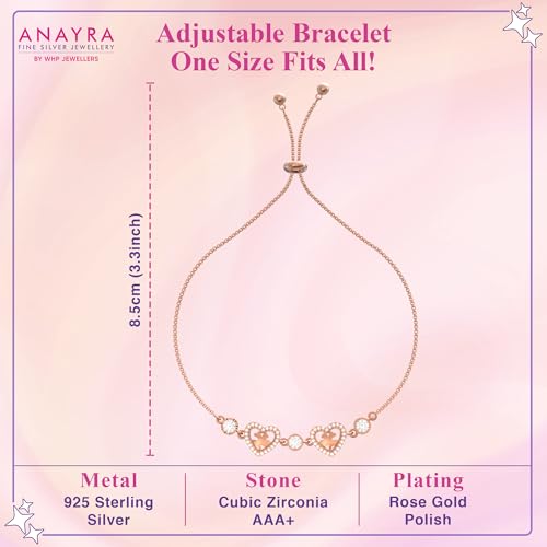 Image of 925 Sterling Silver Adjustable Heart Bracelet for Women, Romantic Charm Jewelry Gift with Elegant Rose Gold Halo Wings Design