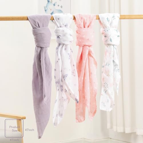 Image of Little Grape Land Muslin Swaddle Blankets 47''x47'' 4 Pack, 100% Cotton Large Size Baby Swaddles for Newborn, Soft Breathable Baby Blankets for Newborns, Butterfly&Bunny