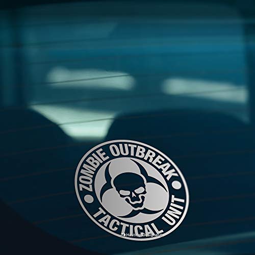 HastingsDesigner ZOMBIE OUTBREAK TACTICAL Unit, divertida novedad coche ventana parachoques vinilo adhesivo (plata) Cover