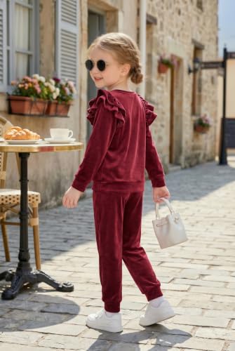 Image of Arshiner Girls 2 Piece Outfits Velour Tracksuit Ruffle Sweatshirt Sweatpant
