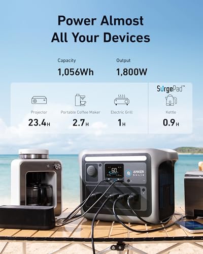 Image of Anker SOLIX C1000 Portable Power Station with 200W Bifacial Solar Panel, 1,800W Solar Generator, 1,056wh LFP (LiFePO4) Battery, 6 AC Outlets, Up to 2,400W for Home, Power Outages, and Outdoor Camping