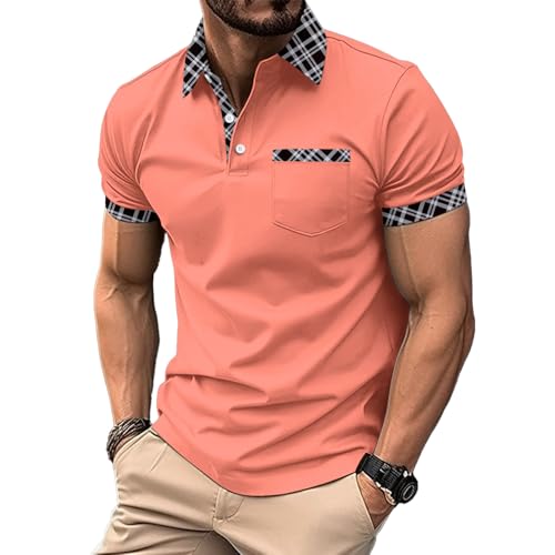 Mens Casual Polo Shirts Short Sleeve Button Golf Slim Fit Shirt with Pocket & Collar Spring Summer Stylish Tops