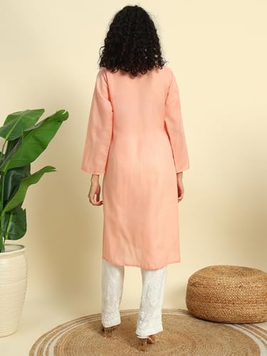 Image of FCH, Fashionable Chikan Handikraft Women's Cotton Lucknowi Chikankari Printed Straight Kurta for Regular Wear Girls Flared Kurta