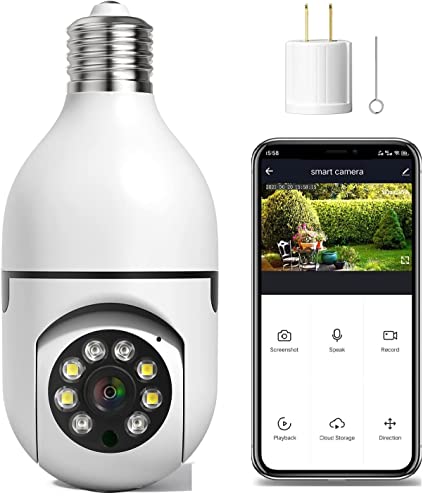 3MP Light Bulb Security Camera for Home Security, 360° WiFi Smart...