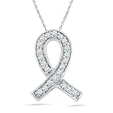DGOLD Sterling Silver Round Diamond ribbon Fashion Pendant (1/10 CTTW)