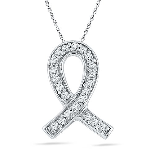 DGOLD Sterling Silver Round Diamond ribbon Fashion Pendant (1/10 CTTW)