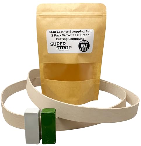 1X30 Leather Honing Polishing Belts 2 Pack with White & Green Buffing Compounds