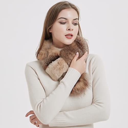Bibury Real Fox Fur Scarf With Rex Rabbit Fur Trim, Cold Weather Neck Warmer,Winter Accessories3