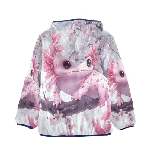 Cherry Blossoms Cute Axolotl Toddler Fleece Jacket Girl Boys Hooded Fleece Jacket Coat Warm Outwear Zip-up 3-10T2