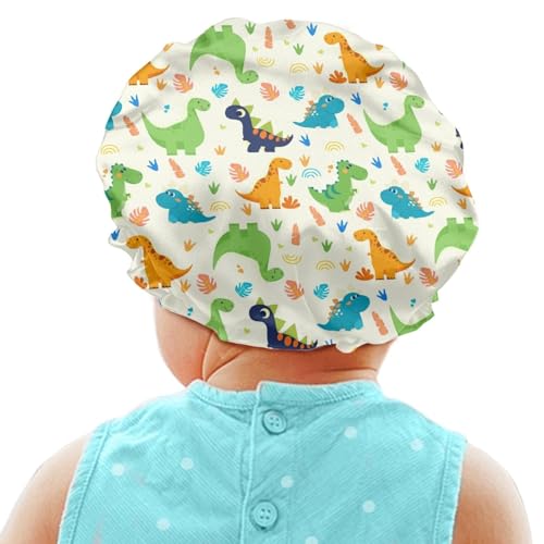 Image of Galaxy Kids Satin Bonnet Adjustable Child Sleeping Caps Colorful Dinosaur Child Sleep Cap Indoor Sleeping Beanie Elastic Wide Band for Haircare Curly Natural Long Hair Night Hat