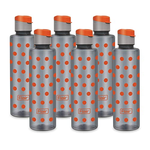 Image of Flair Polka Water Bottles with Fliptop Lid Set of 6 Pcs 1000 ML (Orange)
