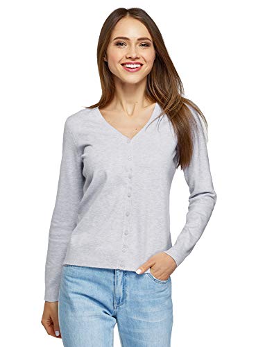 oodji Collection Damen Strickjacke Basic mit V-Ausschnitt, Grau, DE 42 / EU 44 / XL Cover