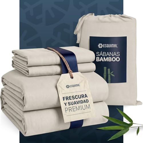 Opiniones de Sabanas de Franela King Size para comprar online. 48 ESQUIMAL - Juego de Sábanas de Fibras de Bambú y Microfibra Extra Suaves y Frescas, Cubre Colchones de hasta 40 cms de Alto - Bamboo Sheet (Beige, King Size)