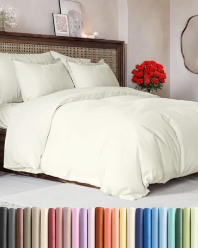 Image of Duvet Cover Queen Size - Extra Soft 3 Piece with Zipper Closure - Ivory
