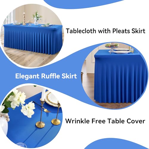 Image of NSSONBEN 6 pk Royal Blue Spandex Tablecloths 6ft, Wrinkle Free High Stretch Fitted Table Cloths for 6 Foot Rectangle Tables, Ruffle Skirt Spandex Table Covers 6ft for Party Wedding Banquet