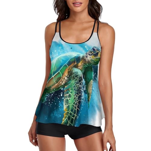 Tankini tortue verte avec short pour vos journées détente à la plage
